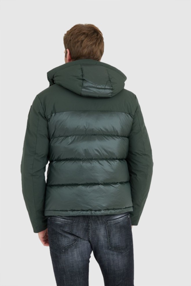 BLAUER Dark green men's down jacket with hood