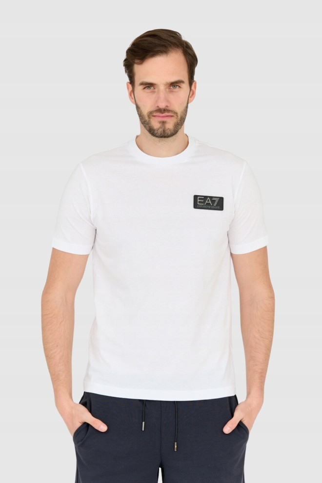 EA7 Biały męski t-shirt z naszywką z logo