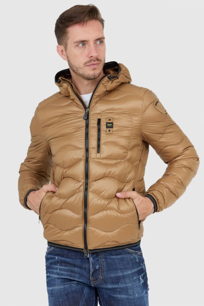 BLAUER Brown men's down jacket with hood