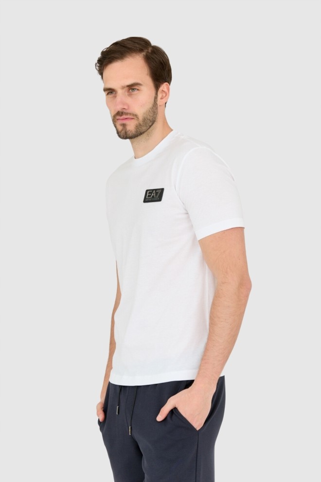 EA7 White men's t-shirt with logo patch