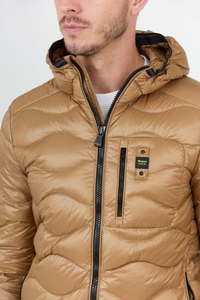 BLAUER Brown men's down jacket with hood