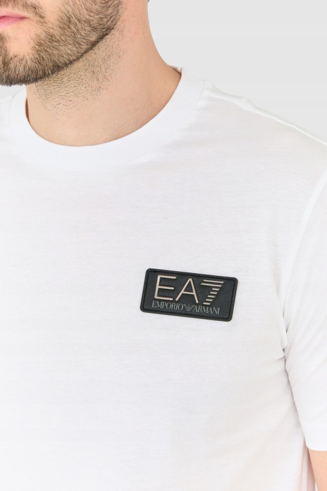 EA7 Tricou alb pentru bărbați cu logo peticit