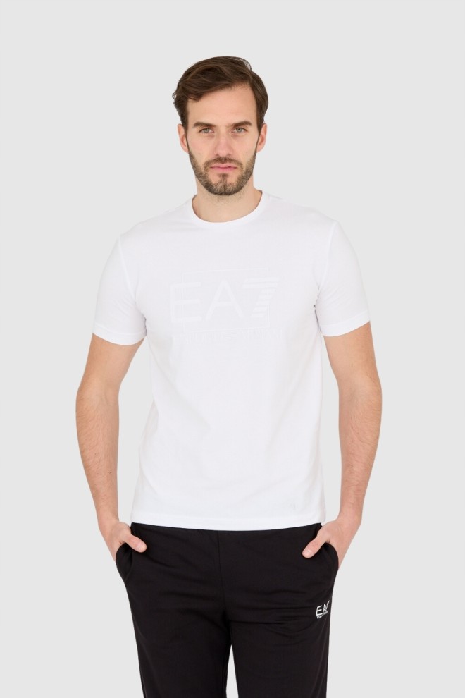 EA7 Biały męski t-shirt z dużym białym logo