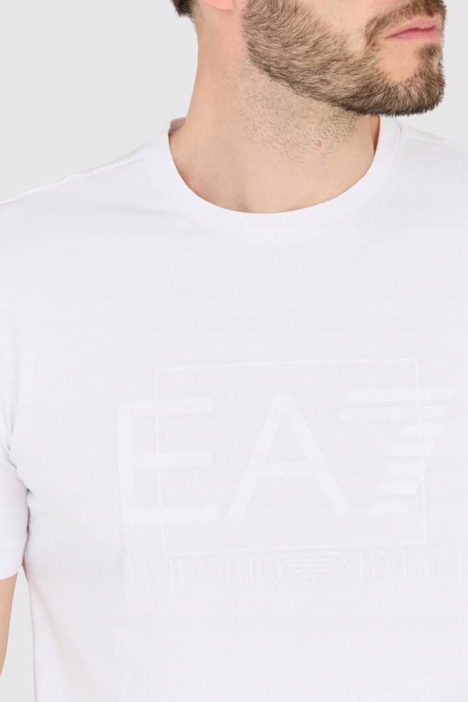 EA7 Biały męski t-shirt z dużym białym logo