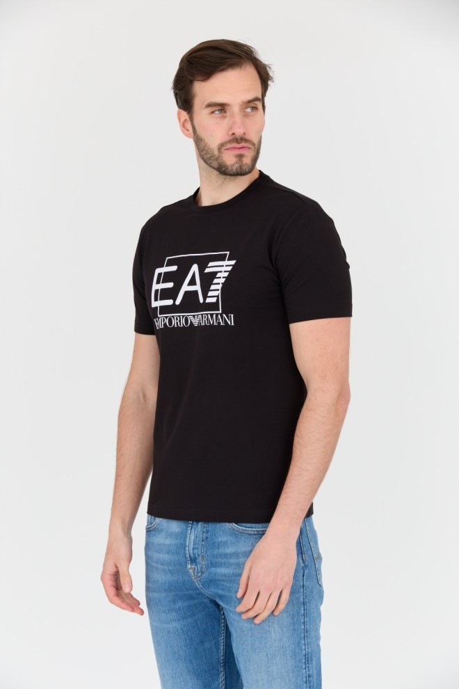 EA7 Tricou negru pentru bărbați cu logo alb mare