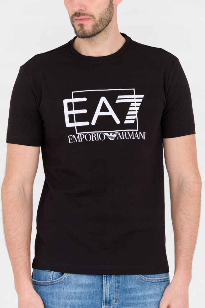 EA7 Tricou negru pentru bărbați cu logo alb mare