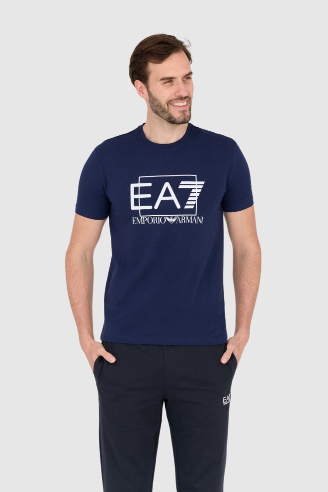 EA7 Navy blue men's t-shirt with white logo