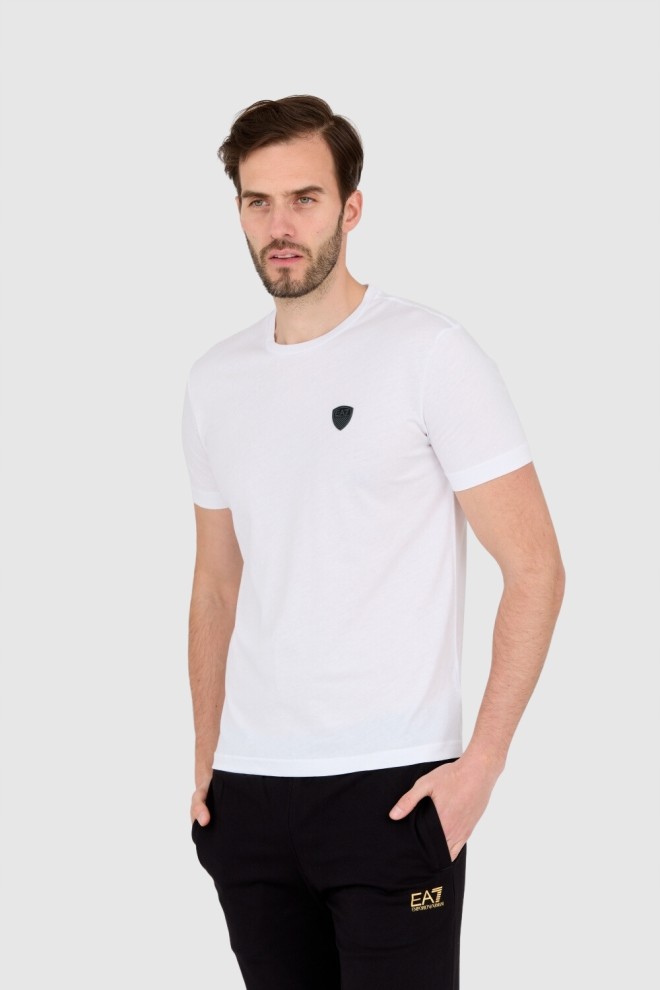 EA7 White men's t-shirt with logo patch