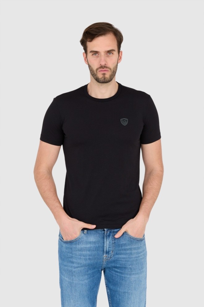 EA7 Tricou negru pentru bărbați cu logo peticit
