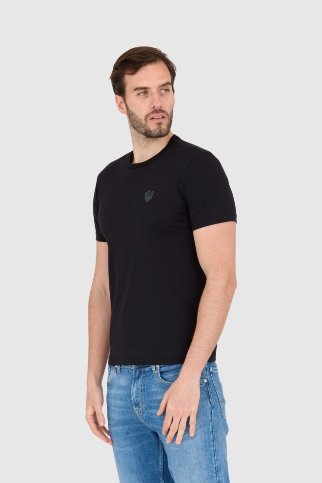 EA7 Tricou negru pentru bărbați cu logo peticit