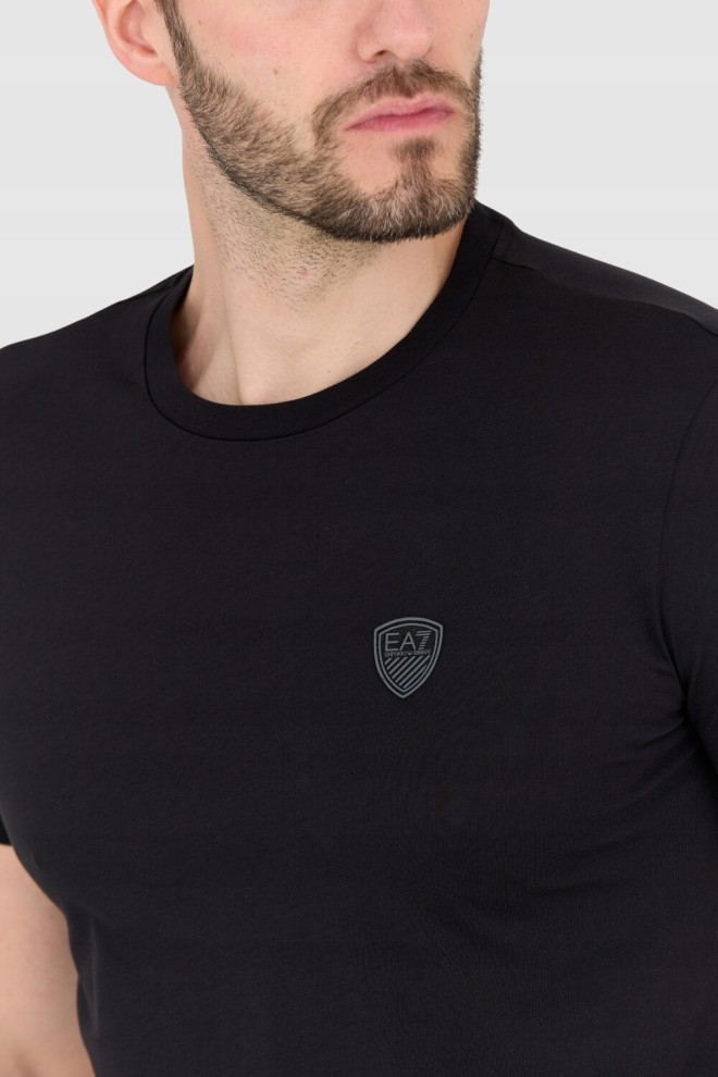 EA7 Tricou negru pentru bărbați cu logo peticit