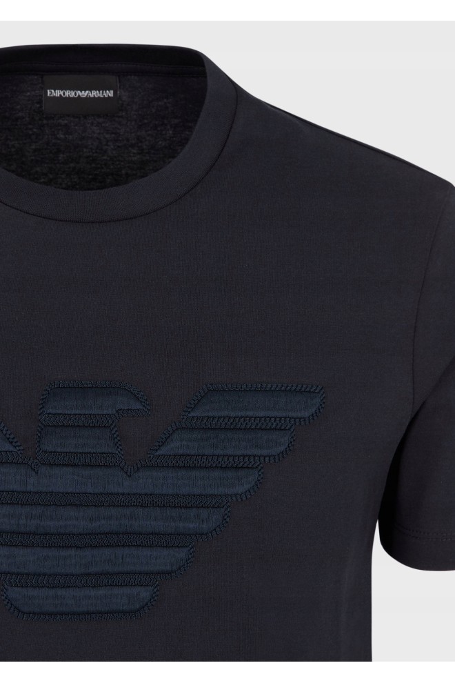 EMPORIO ARMANI Tricou albastru marin pentru bărbați cu logo brodat