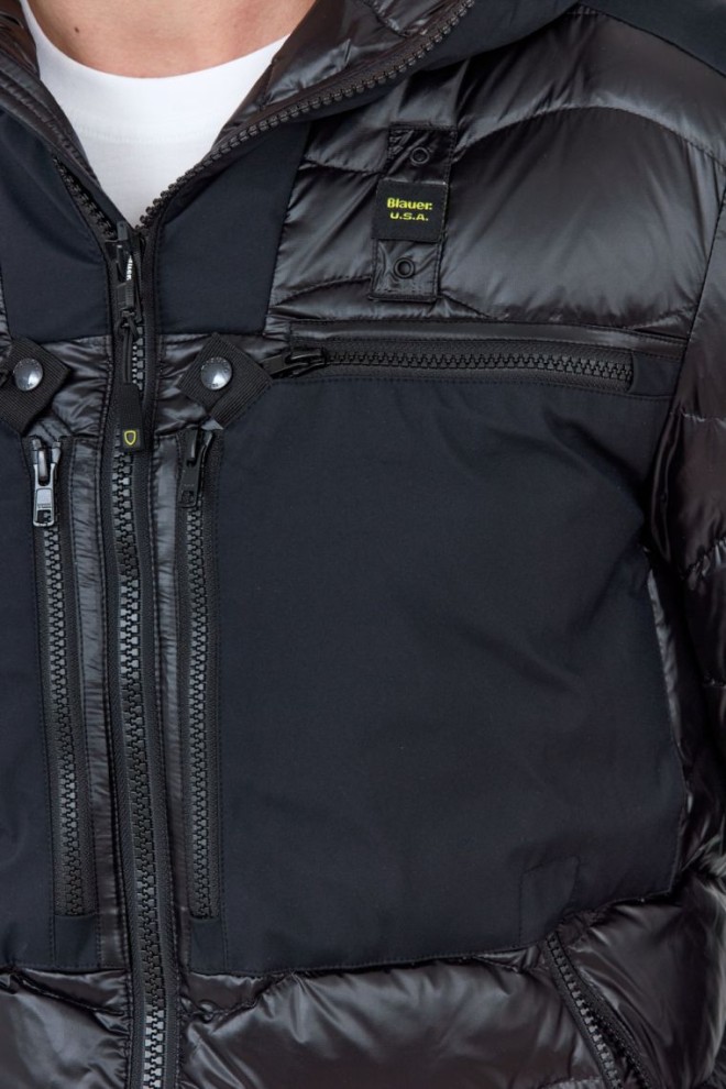 BLAUER Jachetă neagră cu glugă pentru bărbați