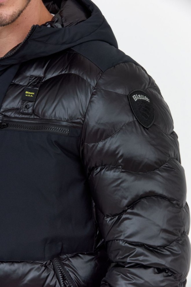 BLAUER Jachetă neagră cu glugă pentru bărbați