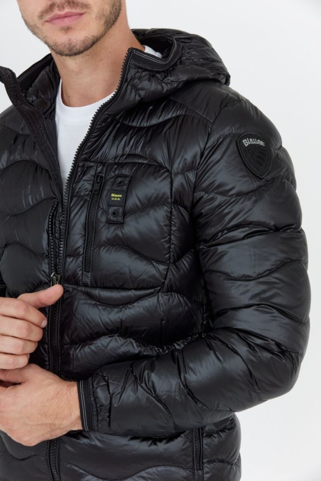 BLAUER Black men's down jacket with hood