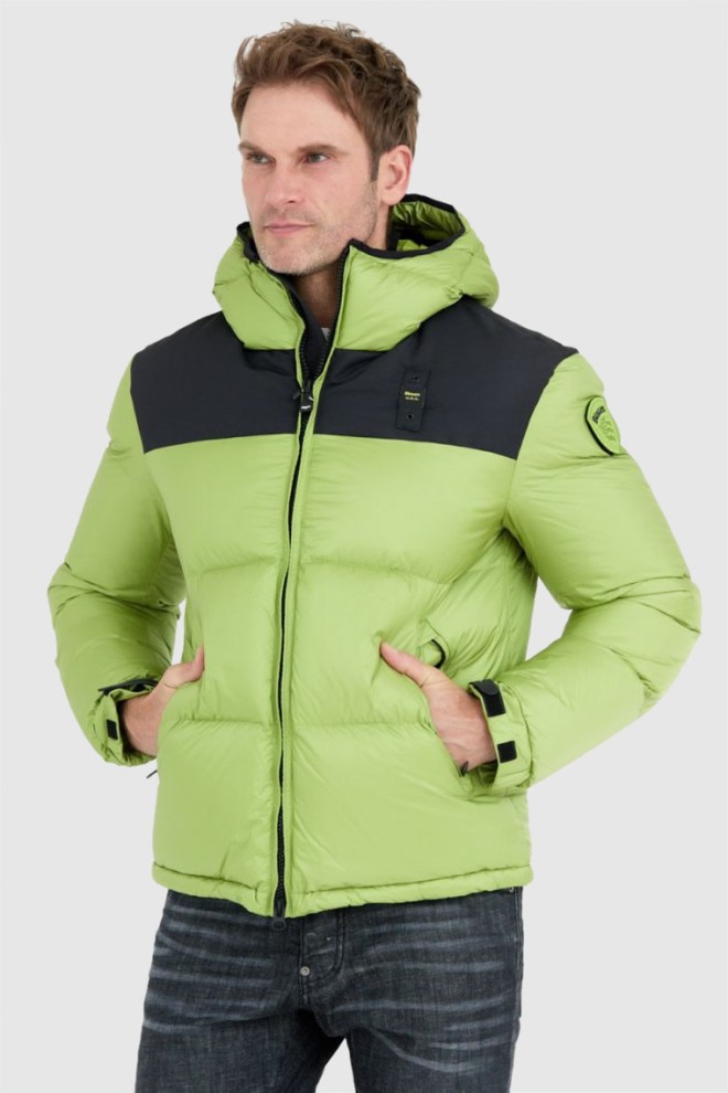 BLAUER Light green men's Cooper jacket with logo on hood