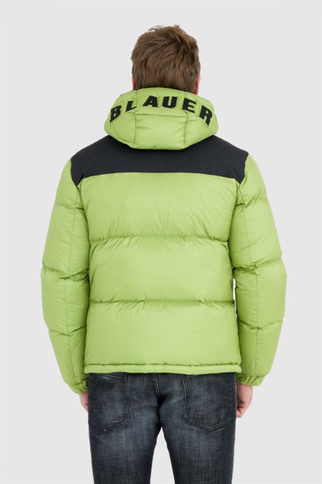 BLAUER Light green men's Cooper jacket with logo on hood