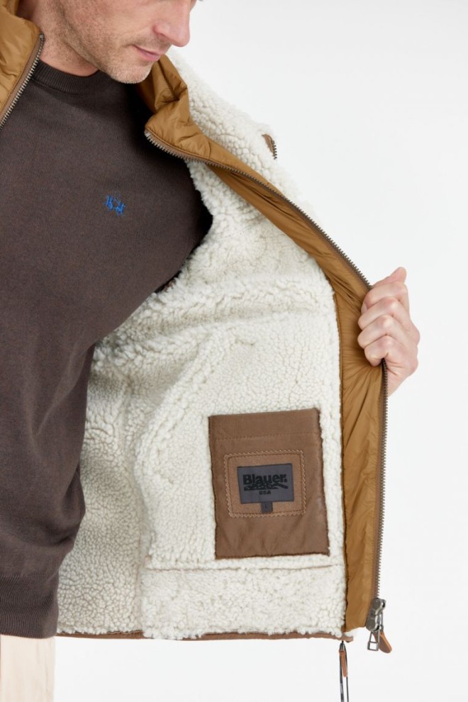 BLAUER Palton bărbătesc din piele de oaie cu mâneci matlasate