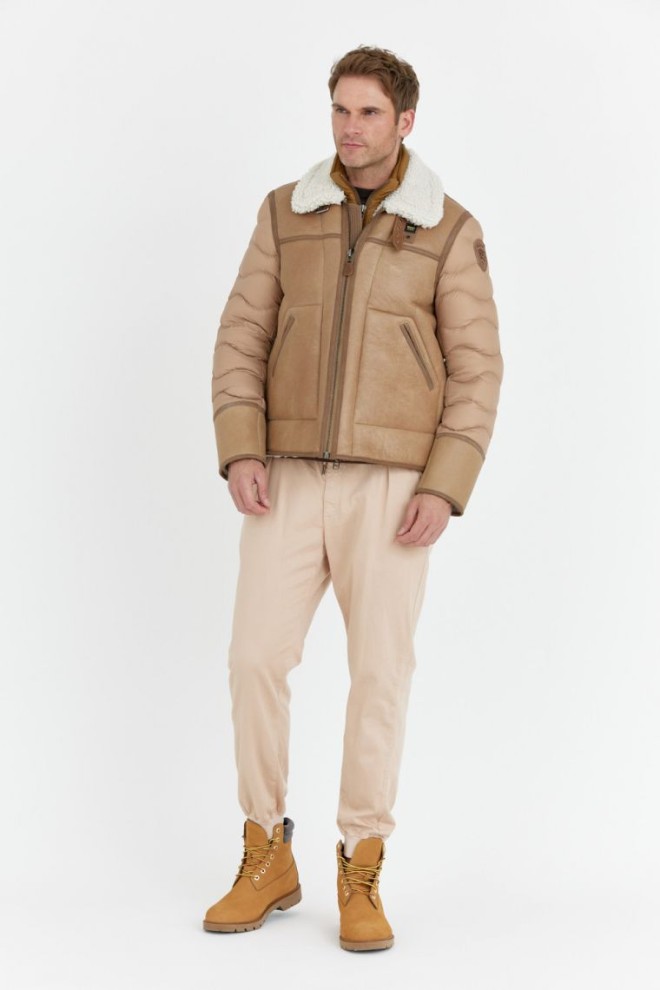 BLAUER Palton bărbătesc din piele de oaie cu mâneci matlasate