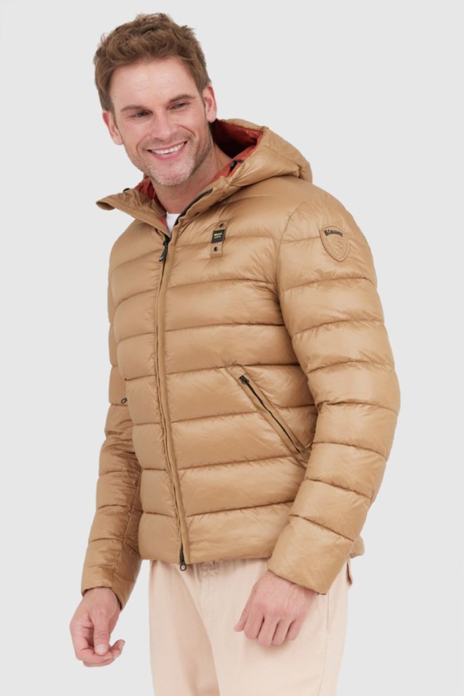 BLAUER Light brown men's Virgil down jacket with hood