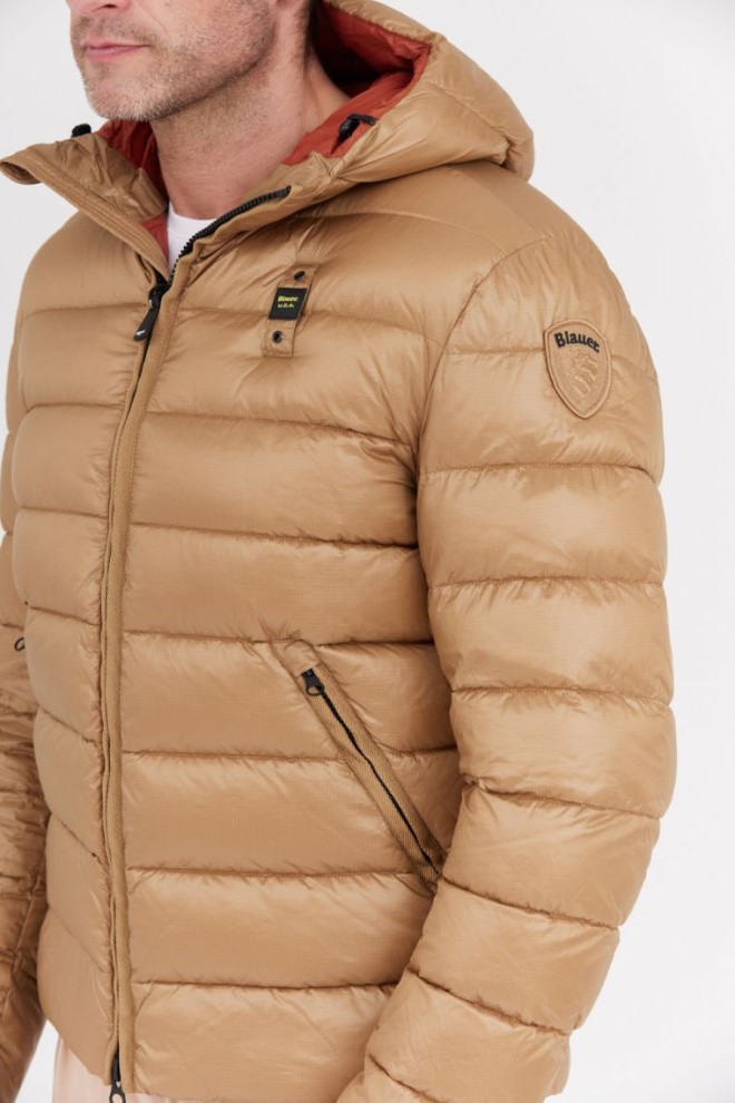 BLAUER Light brown men's Virgil down jacket with hood