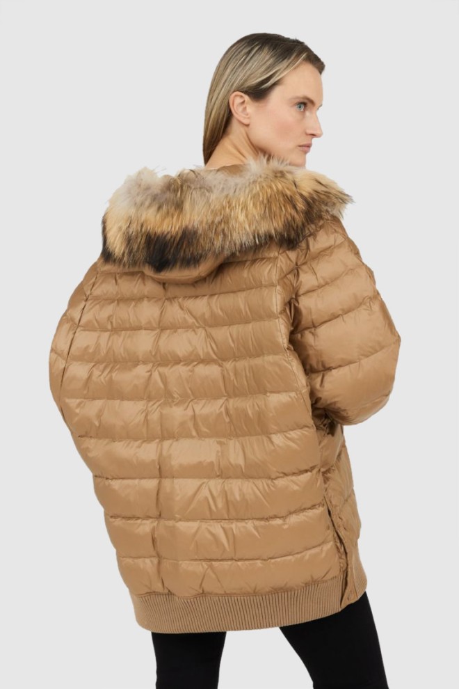 BLAUER Brown down cape with raccoon fur