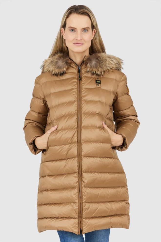 BLAUER Brown women's down jacket with detachable raccoon fur