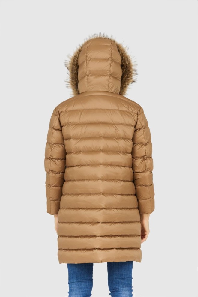 BLAUER Jachetă din puf pentru femei, maro, cu blană de raton detașabilă