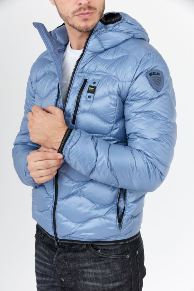 BLAUER Blue men's down jacket with hood