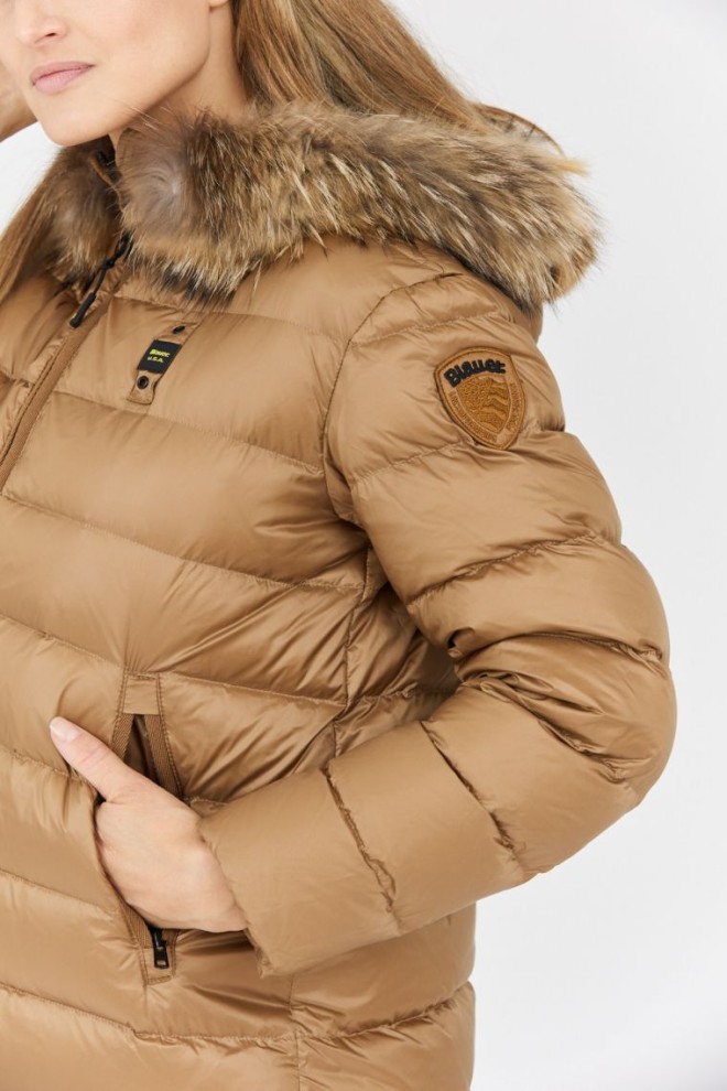BLAUER Jachetă din puf pentru femei, maro, cu blană de raton detașabilă