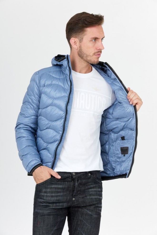 BLAUER Blue men's down jacket with hood