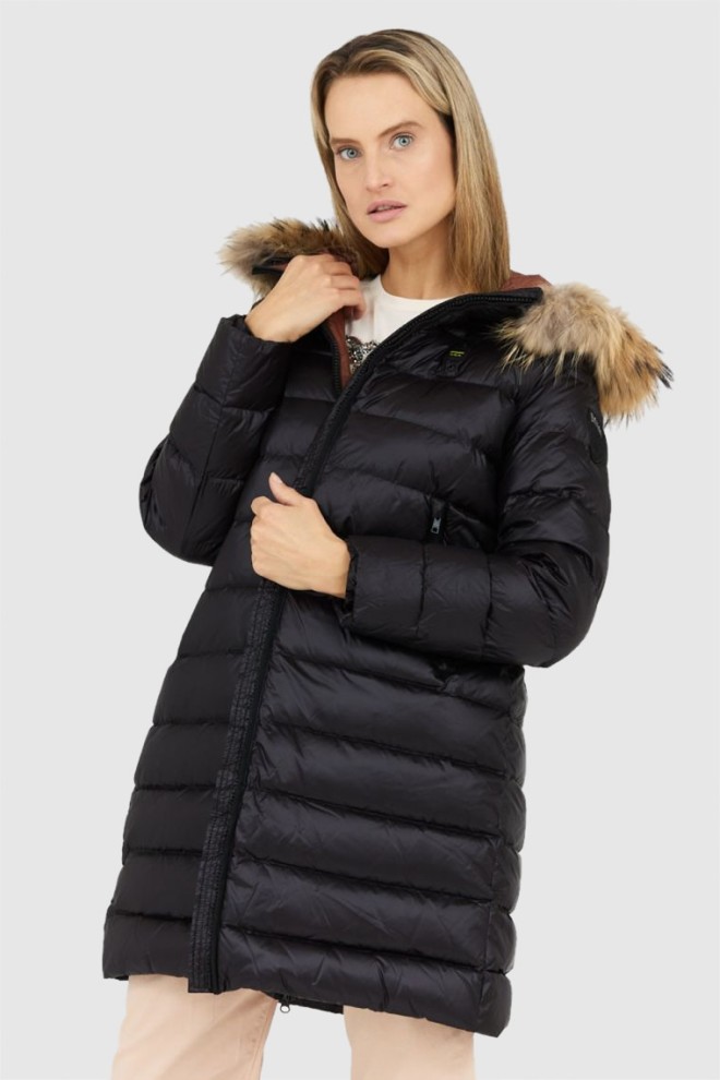 BLAUER Black women's down jacket with detachable raccoon fur