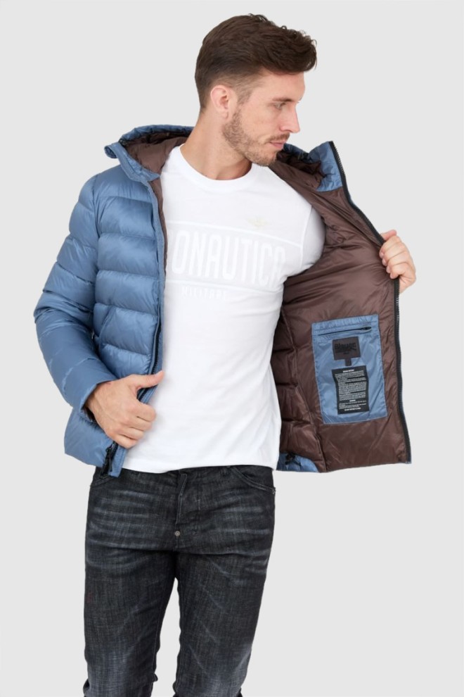 BLAUER Geacă de puf cu glugă pentru bărbați, albastră