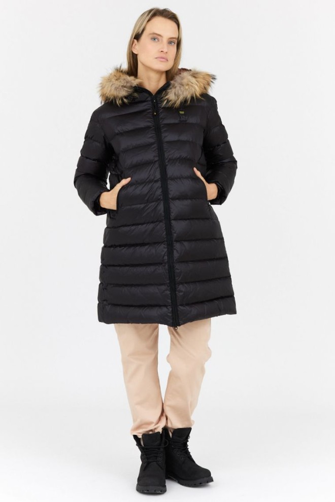 BLAUER Jachetă neagră pentru femei cu blană de raton detașabilă