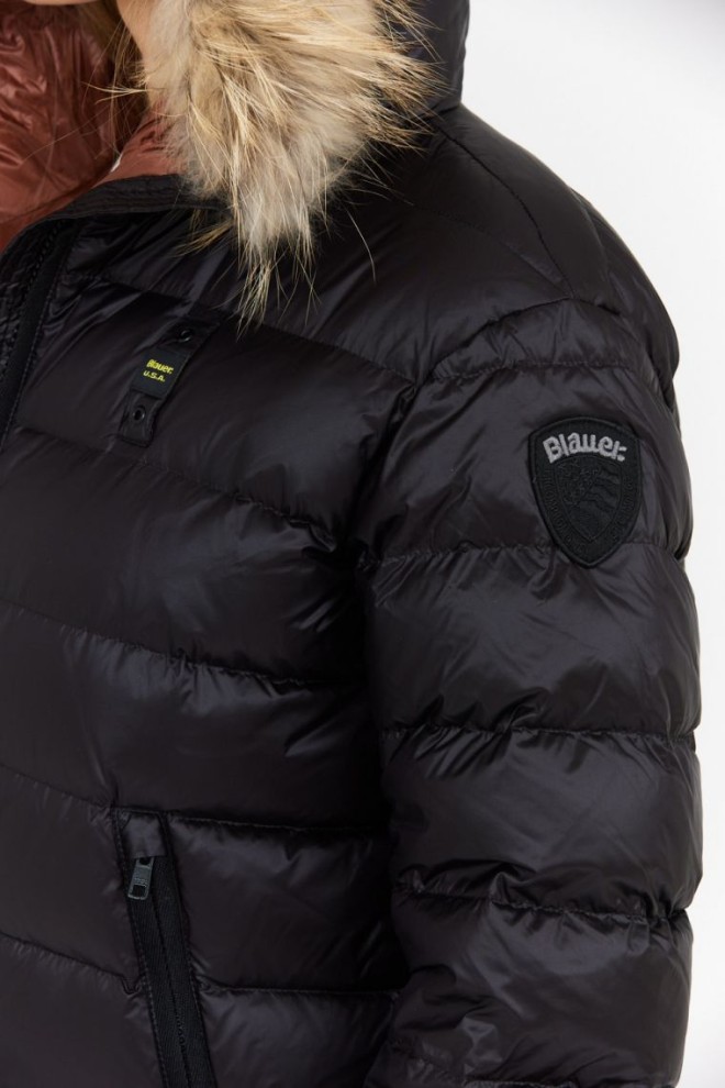 BLAUER Black women's down jacket with detachable raccoon fur