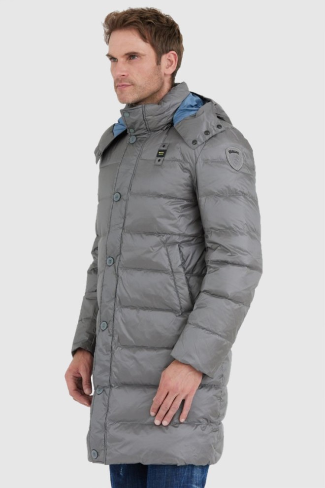 BLAUER Steel long down jacket for men Gus with detachable hood