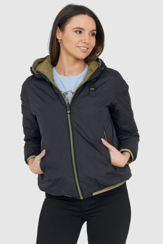 BLAUER Geacă de puf reversibilă pentru femei, neagră și verde Geacă de puf reversibilă Stella