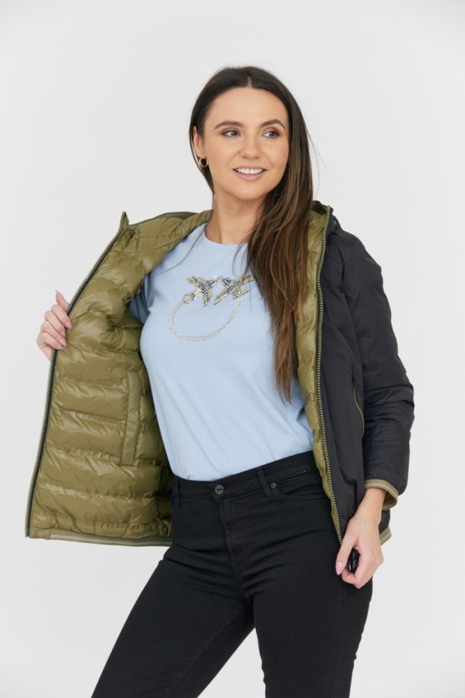BLAUER Geacă de puf reversibilă pentru femei, neagră și verde Geacă de puf reversibilă Stella