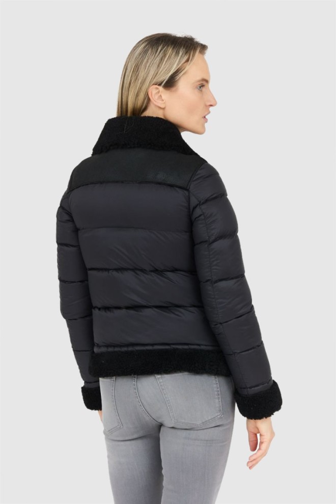 BLAUER Women's black sheepskin coat with quilted sleeves