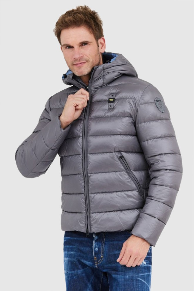 BLAUER Grey men's Virgil down jacket with hood