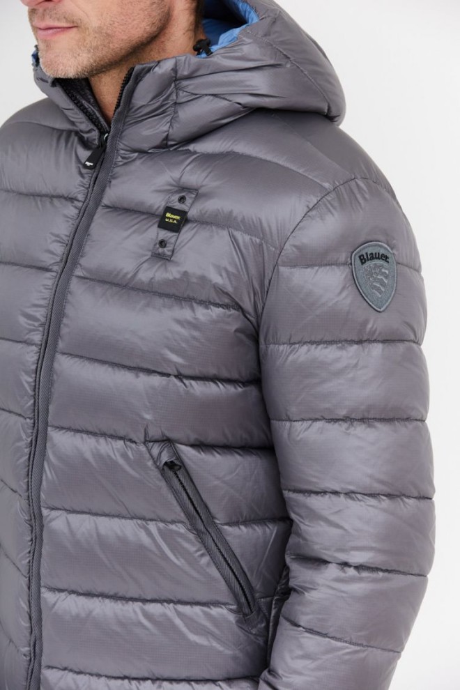 BLAUER Grey men's Virgil down jacket with hood