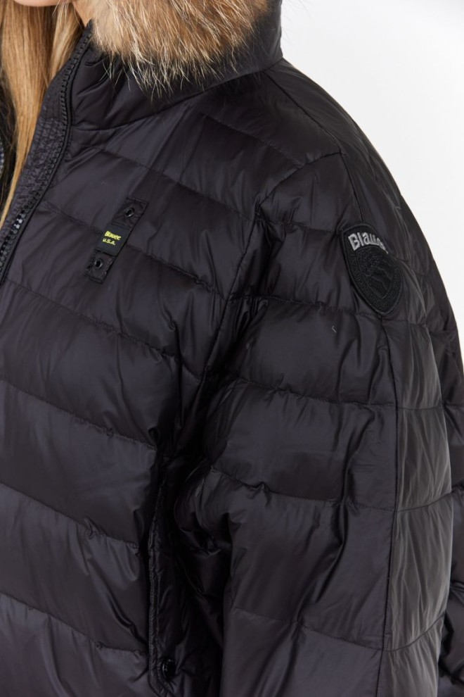 BLAUER Palton negru pentru femei cu blană de raton