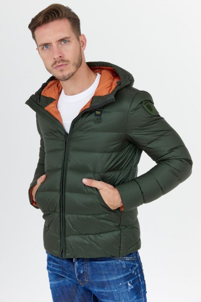 BLAUER Green men's down jacket with hood