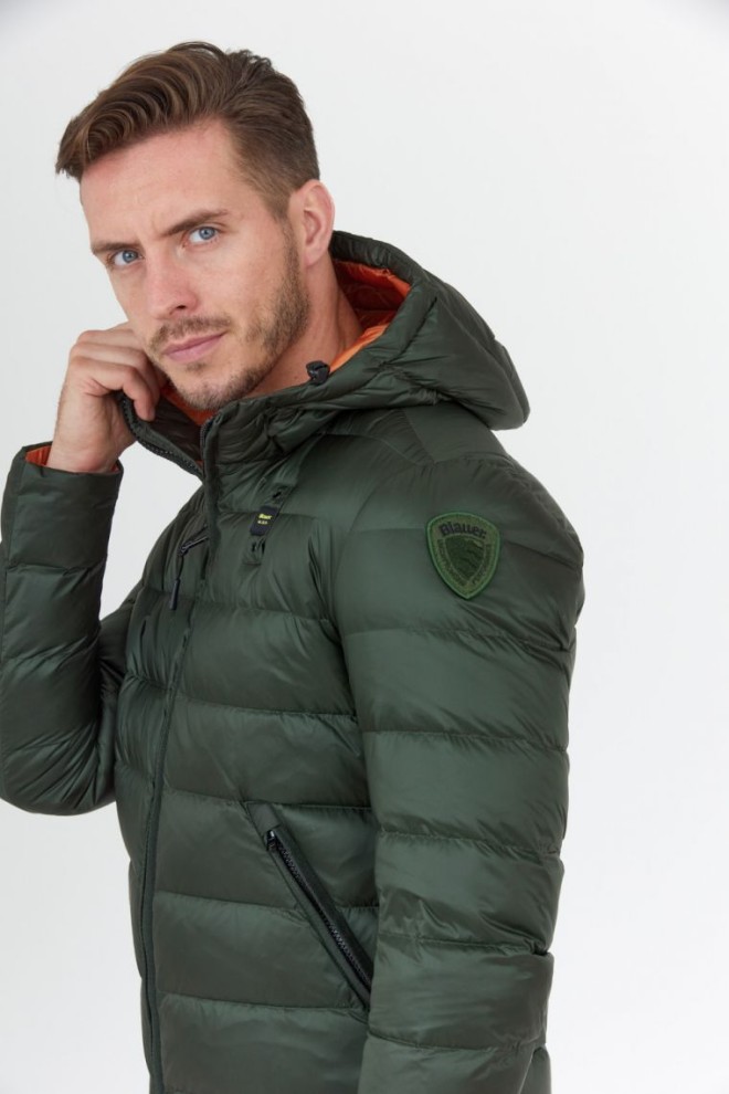 BLAUER Green men's down jacket with hood