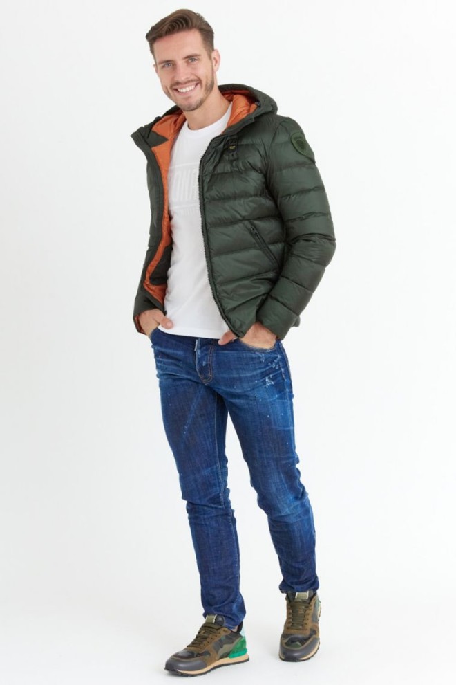BLAUER Green jachetă de puf cu glugă pentru bărbați