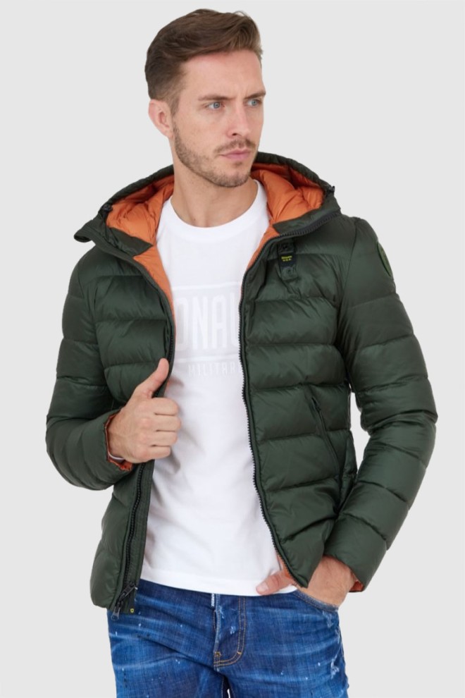 BLAUER Green men's down jacket with hood