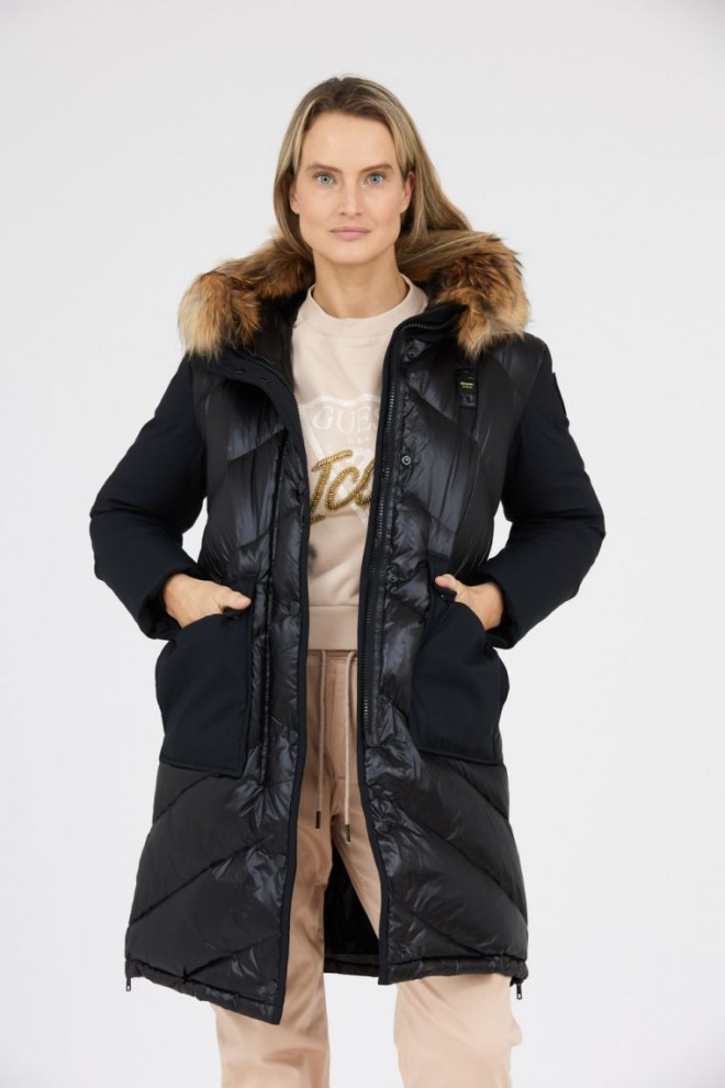 BLAUER Jachetă neagră Gwendolyn cu glugă pentru femei