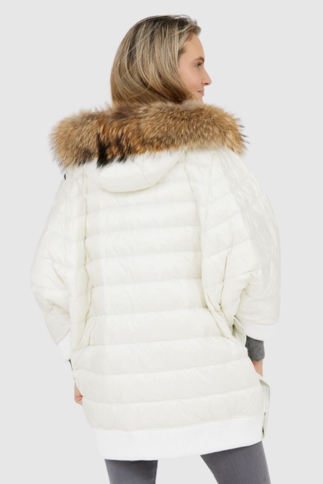 BLAUER Ecru down cape with raccoon fur