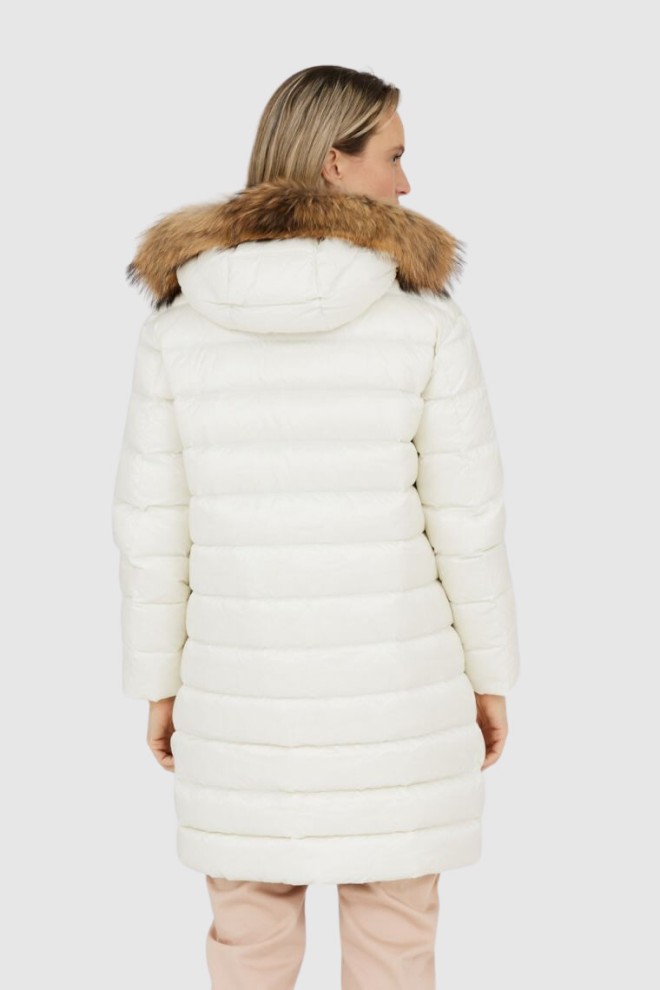 BLAUER Geacă de puf pentru femei, ecru, cu blană de raton detașabilă