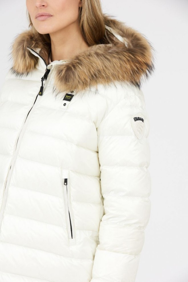 BLAUER Geacă de puf pentru femei, ecru, cu blană de raton detașabilă